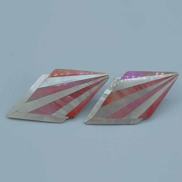 Vintage Pink White Seashell Diamond Shape Geometric Earrings #1218 - Picture 7 of 14